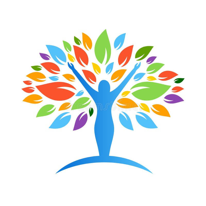 People tree icon with colorful leaves.