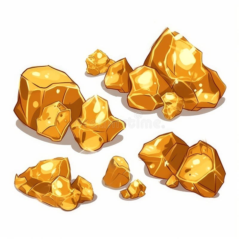Playful Cartoon Styled Gold Nuggets on White Background for Stock ...