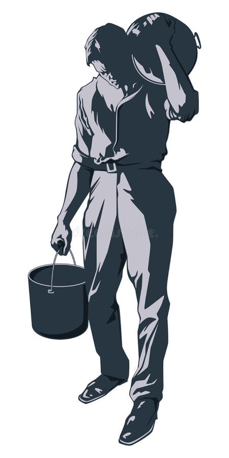 Stock illustration. Male worker carries buckets of paint royalty free illustration Stock illustration. Male worker carries buckets of paint royalty free illustration