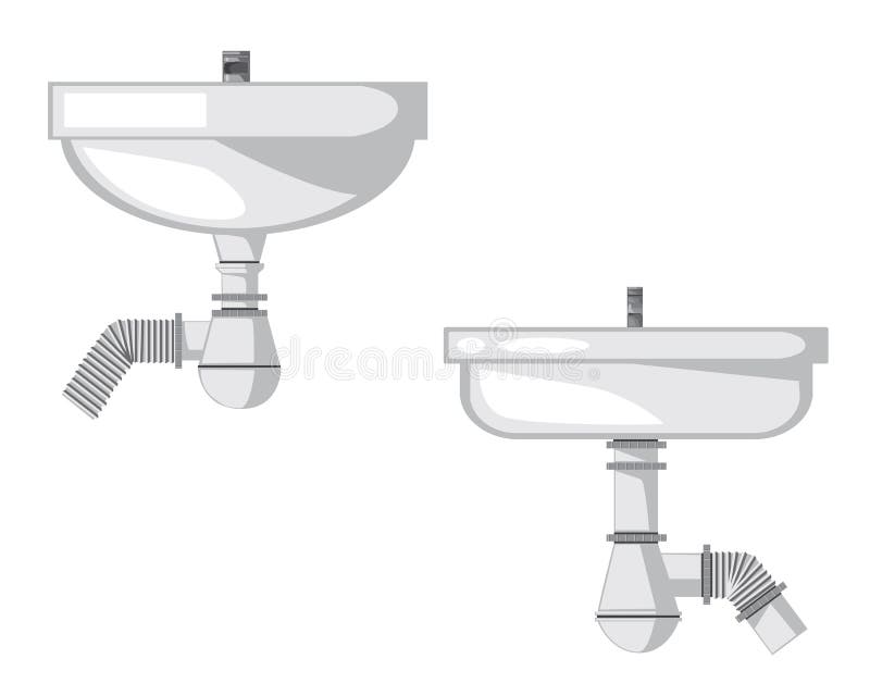 A sink with water drain and plastic pipe isolated on white background, a stock illustration with set of sinks and pipes for vector illustration A sink with water drain and plastic pipe isolated on white background, a stock illustration with set of sinks and pipes for vector illustration
