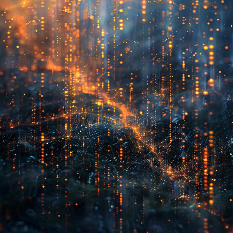 Mystical City Lights: A Dreamlike Vista of Urban Rain at Night stock photography
