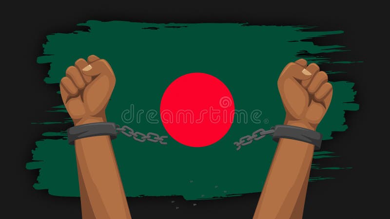 Breaking the Handcuffs on the flag of Bangladesh stock illustration