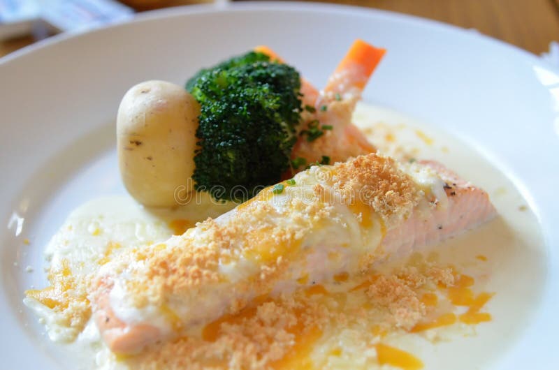 Stock image of poached salmon fillet stock photos