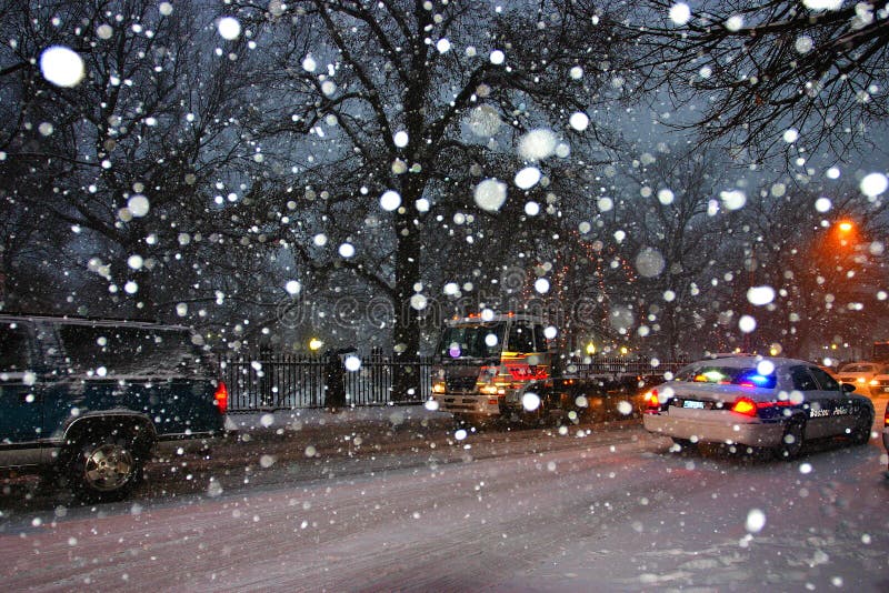 Stock Image of a Snowing Winter at Boston, Massachusetts, USA Editorial