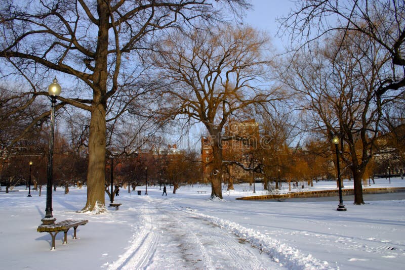 Stock Image of a Snowing Winter at Boston, Massachusetts, USA Stock
