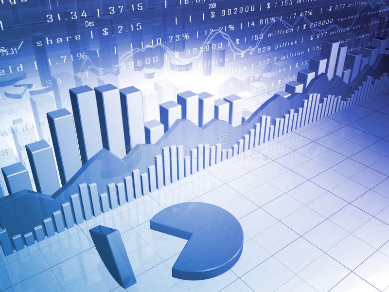 The Stock Market with 3D pie chart and market data stock illustration