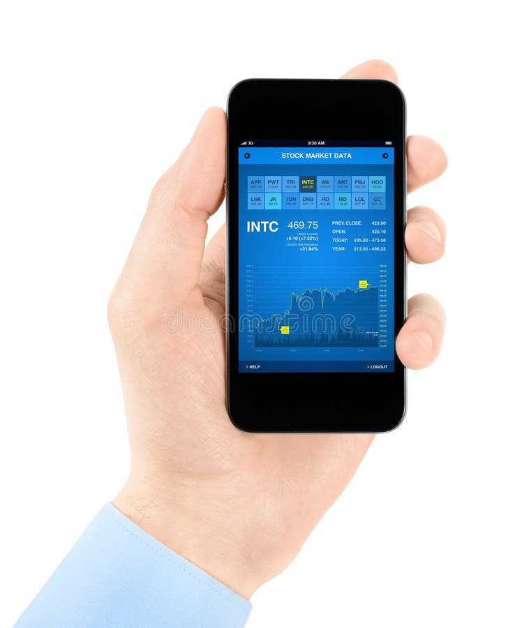 Stock market application on smartphone stock image