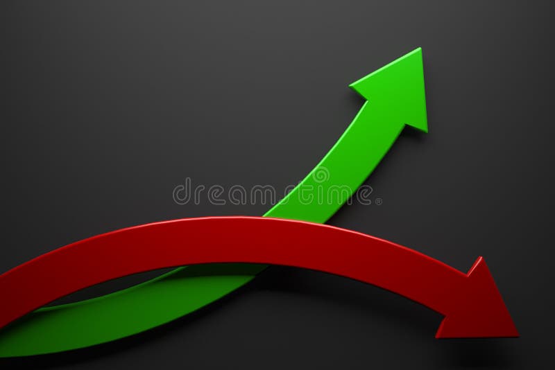 Stock Market Arrow Up or Down on Dark Background Stock Illustration