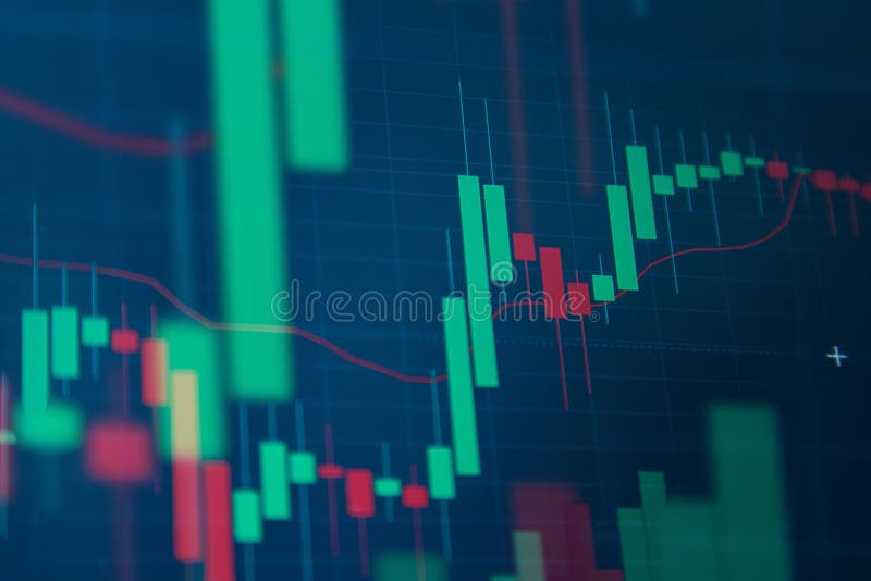 Stock Market Chart on Blue Background. Share Drop Down and Stock Up Stock Image Image of graph