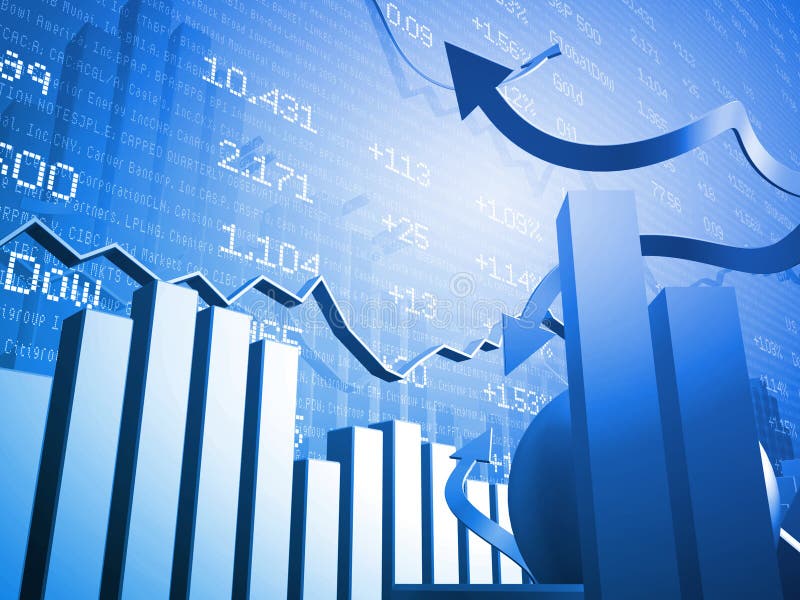 Stock Market Graph with Pie Chart and Up Arrow Stock Illustration