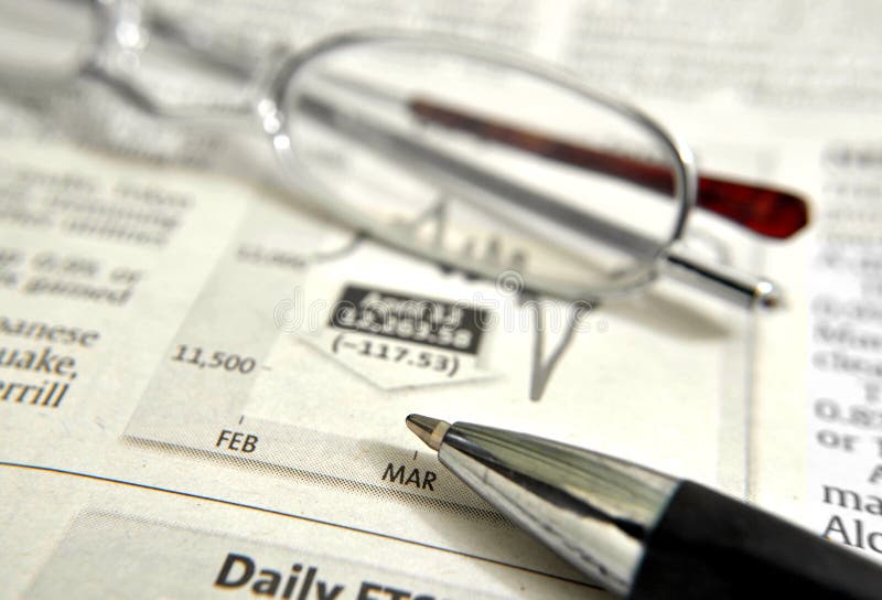 Stocks News, Pen, Calculator, Banks, Property Headlines Stock Image