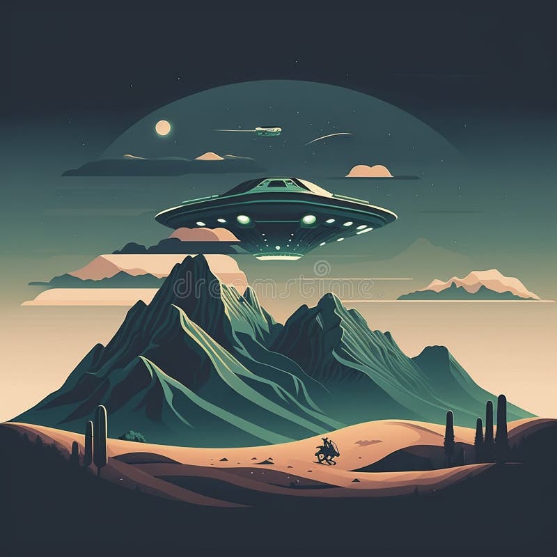 Alien Spaceship Hovering Over Mountain Range , Generative AI Stock ...