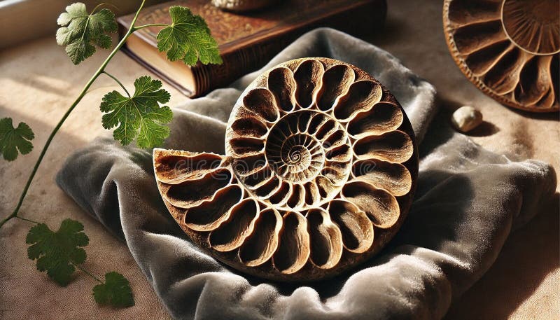 This stock photo presents an abstract view of an ammonite fossil skeleton preserved in its natural environment vector illustration