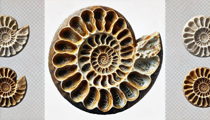 This stock photo presents an abstract view of an ammonite fossil skeleton preserved in its natural environment stock illustration