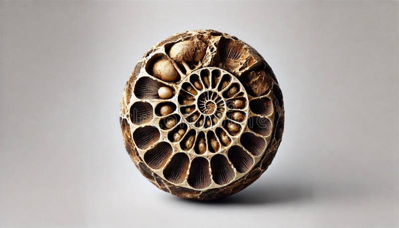 This stock photo presents an abstract view of an ammonite fossil skeleton preserved in its natural environment stock illustration