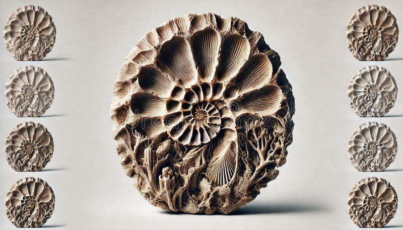 This stock photo presents an abstract view of an ammonite fossil skeleton preserved in its natural environment stock illustration
