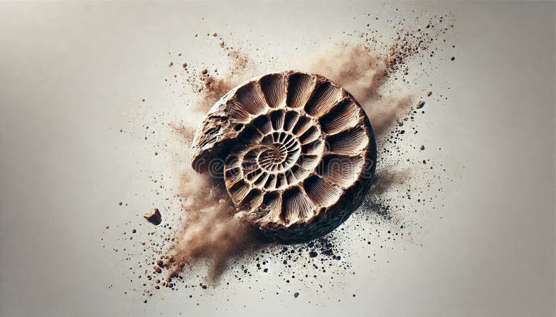 This stock photo presents an abstract view of an ammonite fossil skeleton preserved in its natural environment vector illustration