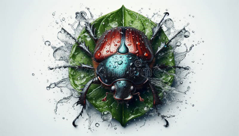 Stock photo showing a bright beetle on a fresh leaf vector illustration