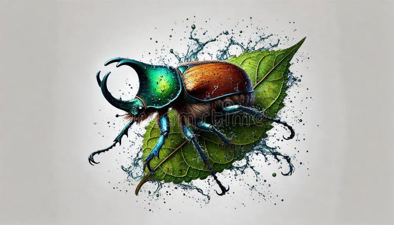 Stock photo showing a bright beetle on a fresh leaf stock illustration