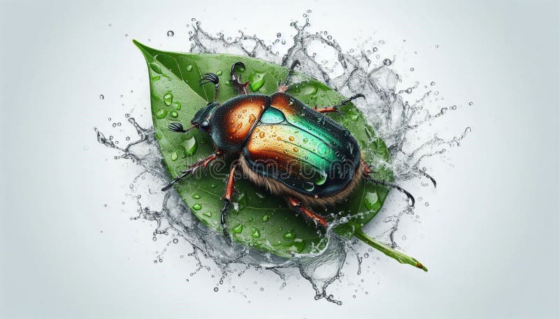 Stock photo showing a bright beetle on a fresh leaf royalty free illustration