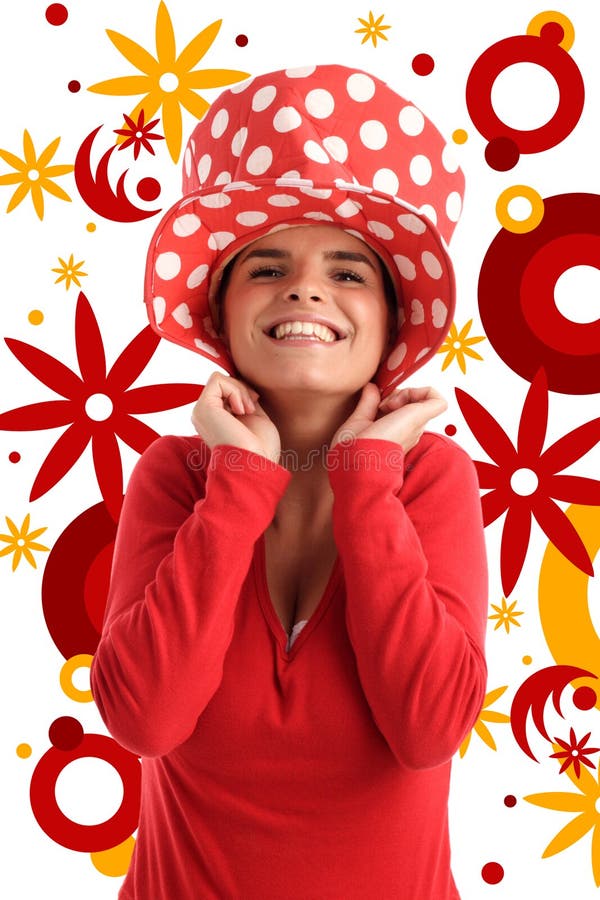 Stock photo of a young pretty woman with red hat