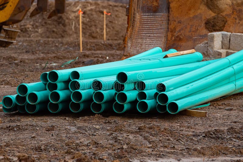 Stock of Plastic Pipes on Construction Stock Image Image of business