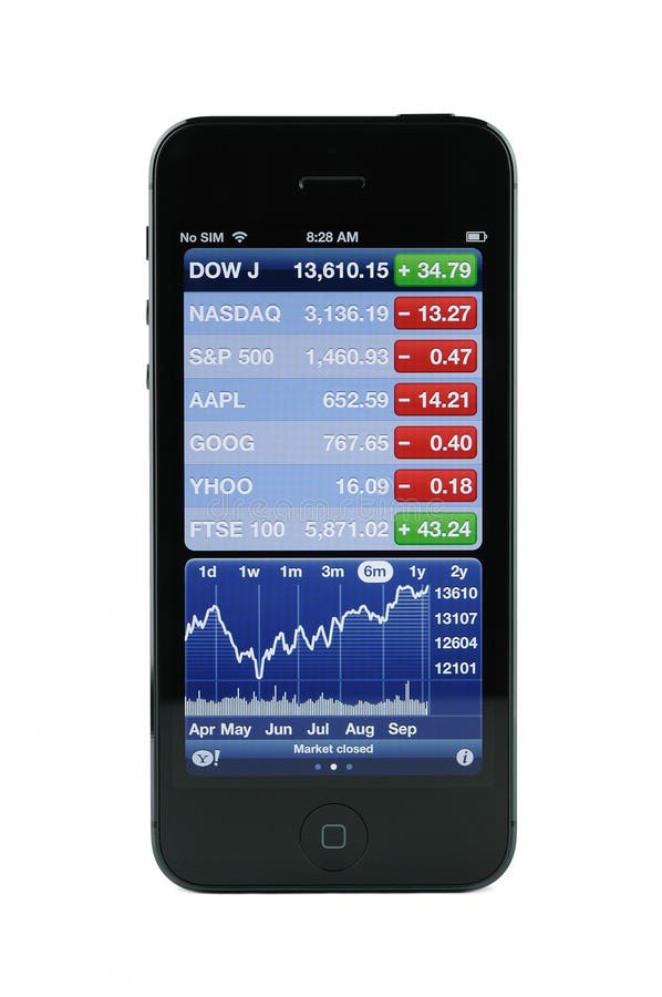 Stock screen on iPhone 5 editorial photo. Image of chart - 27356196