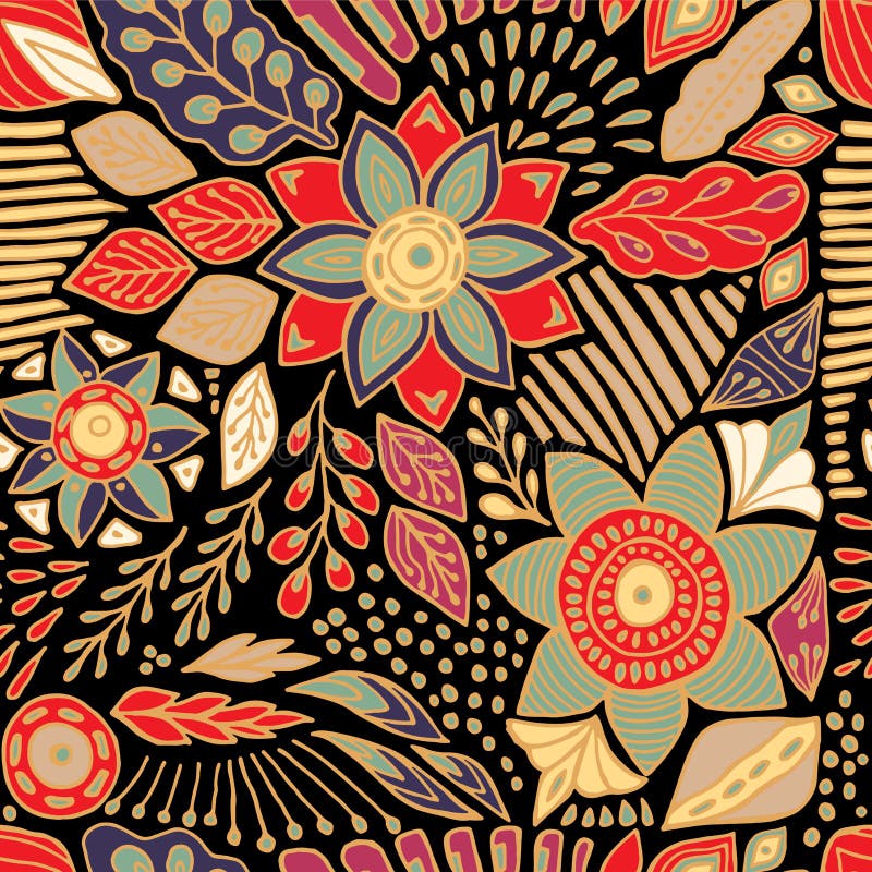 Stock Seamless Flower, Doodle Pattern. Abstract Art Backg Stock Vector