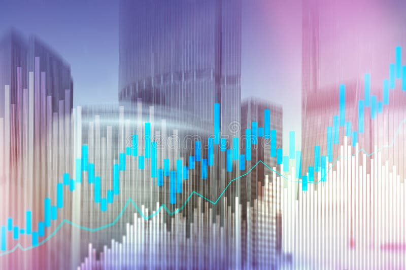 Stock trading candlestick chart and diagrams on blurred office center background. royalty free stock photography Stock trading candlestick chart and diagrams on blurred office center background. royalty free stock photography