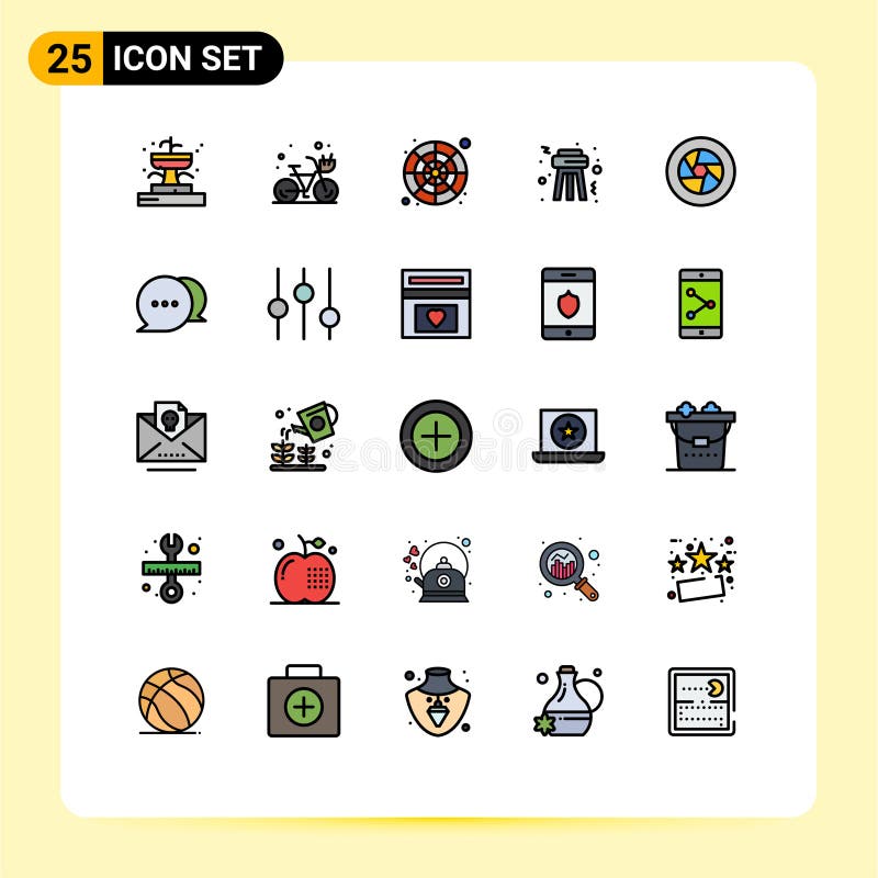Stock Vector Icon Pack of 25 Line Signs and Symbols for film, party, catalog, night, sample stock illustration