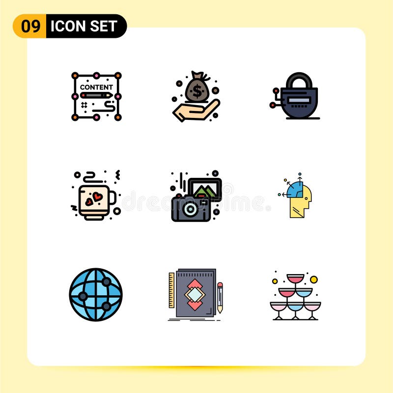 Stock Vector Icon Pack of 9 Line Signs and Symbols for photos, images, lock, tea, coffee vector illustration Stock Vector Icon Pack of 9 Line Signs and Symbols for photos, images, lock, tea, coffee vector illustration