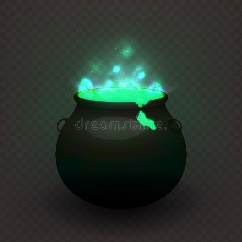 Stock vector illustration witches cauldron isolated on a transparent background. Brewed potion, decoction. Glowing fluid EPS10 royalty free illustration
