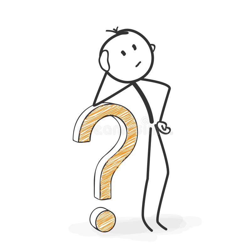 Stock-Zahl Karikatur - Stickman mit einer Frage Mark Icon looki lizenzfreie abbildung