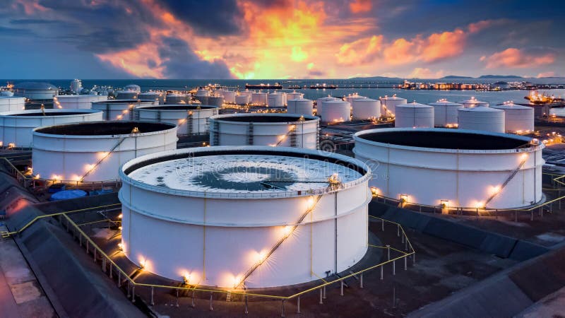 Stockage de produits chimiques tels que pétrole essence gaz air vue aérodrome réservoir de stockage de pétrole et tanker essence z photos stock