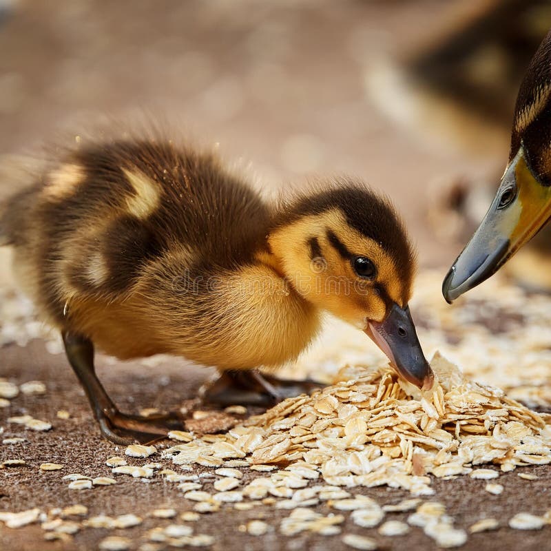 Stockente, die Haferflocken aßen, ai generiert lizenzfreie abbildung