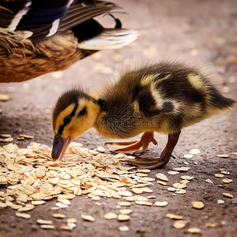 Stockente, die Haferflocken aßen, ai generiert lizenzfreie abbildung