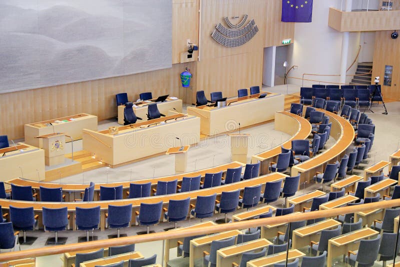 Stockholm, Schweden - 2018 09 30: Stockholm-Parlaments-Innenraum herein stockbild Stockholm, Schweden - 2018 09 30: Stockholm-Parlaments-Innenraum herein stockbild