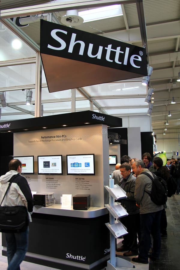 Stojak Wahadłowiec przy CEBIT komputeru expo zdjęcia stock