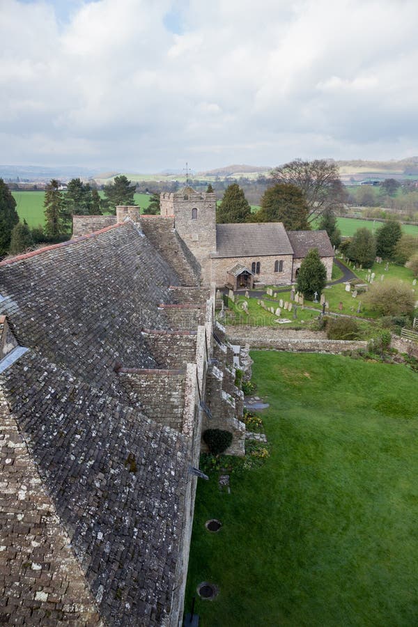 Stokesay Castle in Shropshire on cloudy day