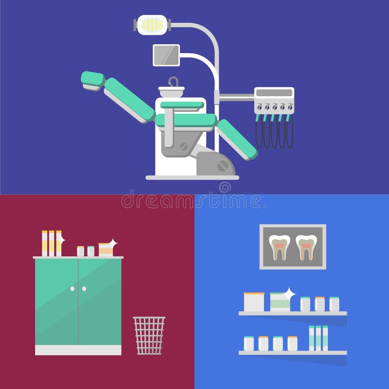 Stomatologiczny biurowy sztandar z stomatologicznym wyposażeniem ilustracji Stomatologiczny biurowy sztandar z stomatologicznym wyposażeniem ilustracji