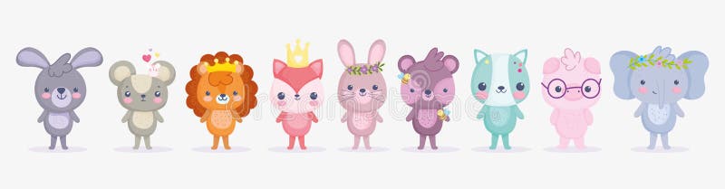 Stomme dieren, kleine groep konijnen leeuw leeuwenkant kattenfoxbeer en muiscartoon royalty-vrije illustratie Stomme dieren, kleine groep konijnen leeuw leeuwenkant kattenfoxbeer en muiscartoon royalty-vrije illustratie