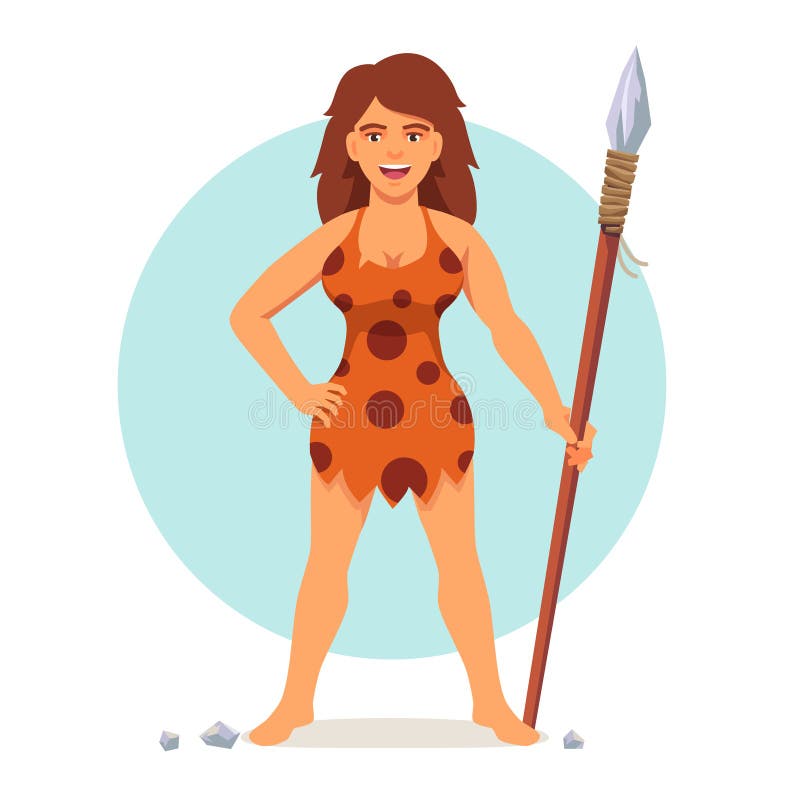 Stone age woman in animal hide pelt