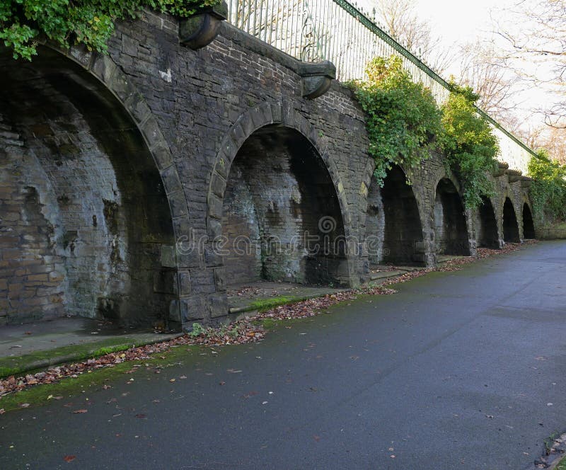 Stone arches built for seating  in beaumont park Huddersfield