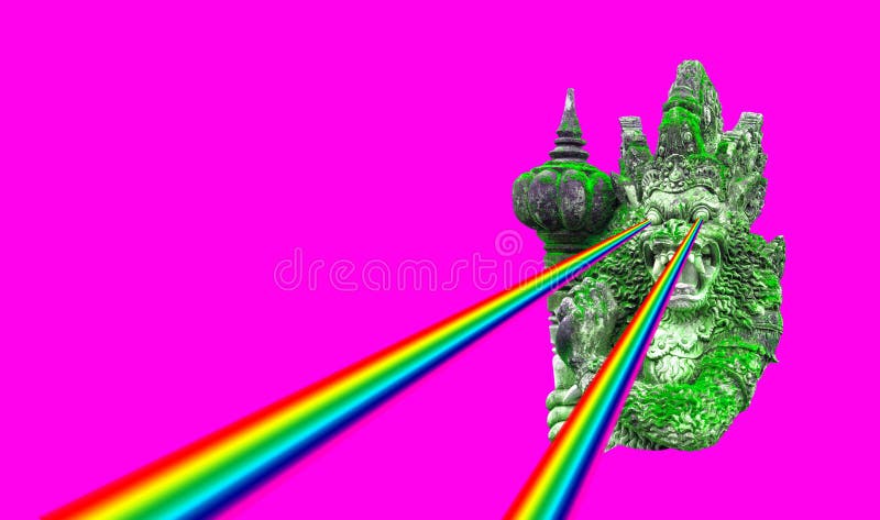 Stone balinese statue magenta background Creative trendy pop art stock photo