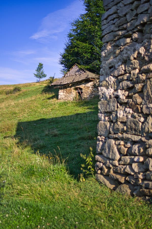 Stone barns in Biele Vody settlement in Polana mountains