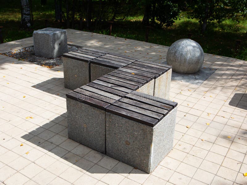 Stone Bench for Recreation in the Park Stock Photo Image of bush
