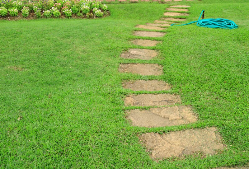 Stone Block Walkway In The Garden Stock Image Image of grass