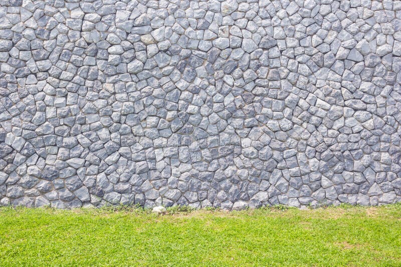 Stone Brick Wall with Green Grass Stock Image Image of surface