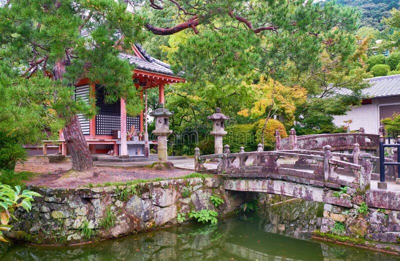 The stone bridges to the small shrine. Kiyomizu-dera Temple. Kyoto. Japan