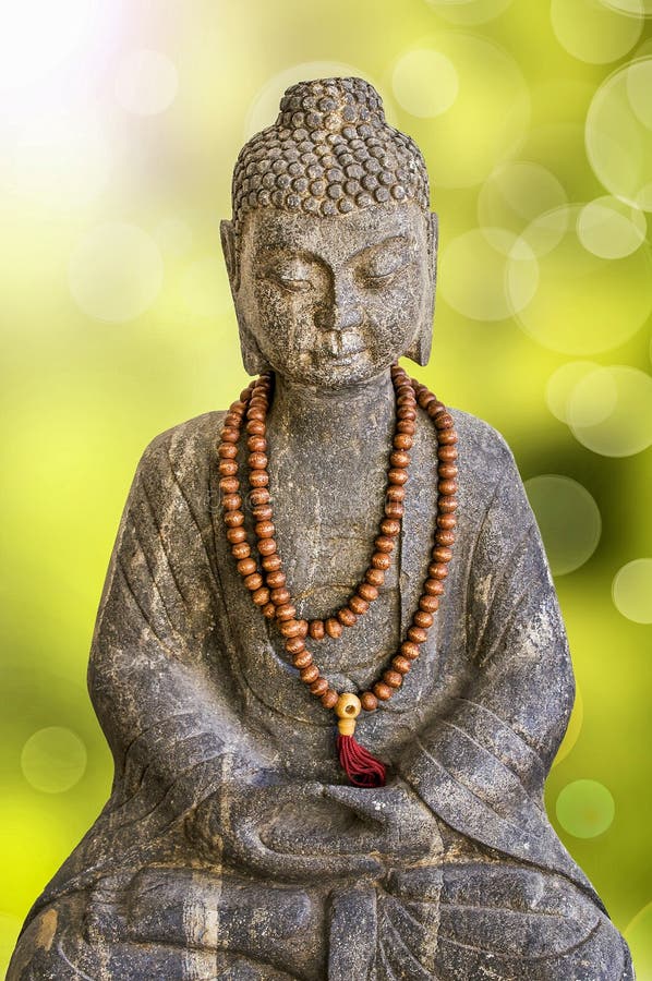 Stone Buddha Statue And Water Reflection, Isolated On White Stock Photo